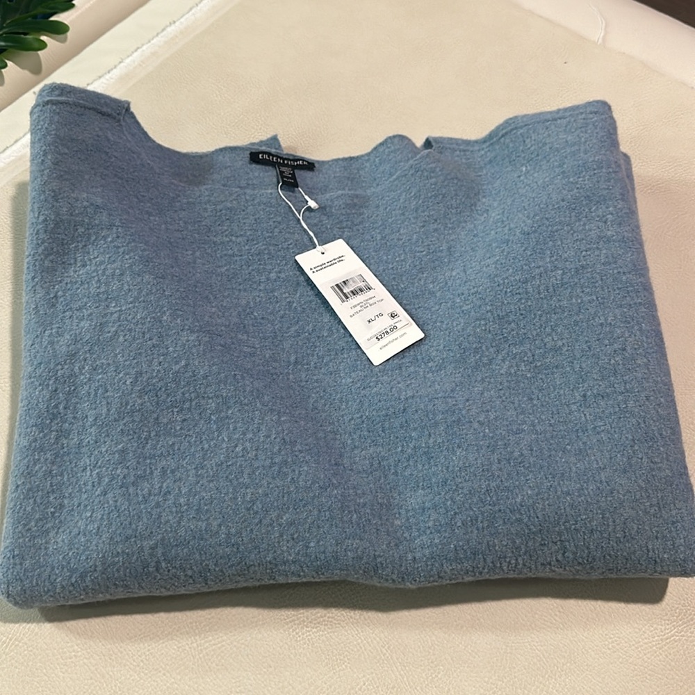 NWT EILEEN FISHER Lightweight Boiled Wool Bateau Neck Top in Regenerative Wool - Picture 6 of 8